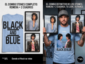 Cuadros Rock 4 Combo 2 Cuadros Mick Jagger y Keith Richards Black and Blue Sessions+ remera Black and Blue